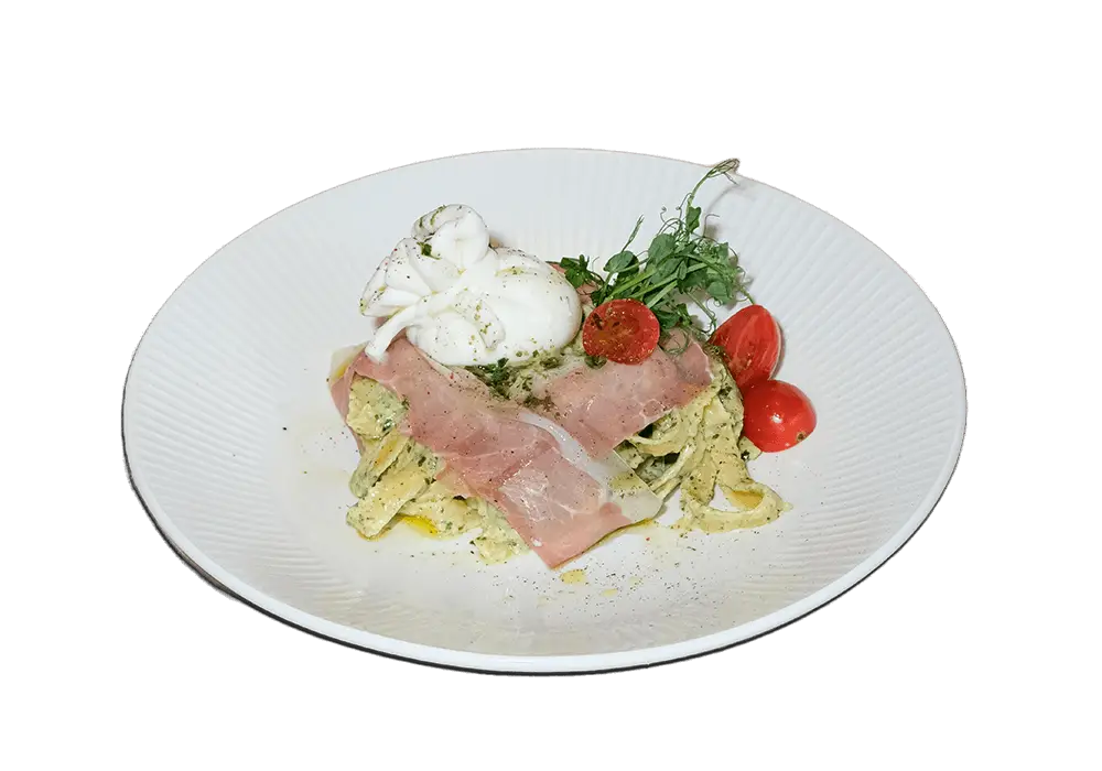 Pasta pesto,buratta&prosciutto